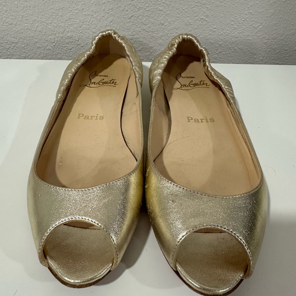 Christian Louboutin Metallic Gold Peep-Toe Flats